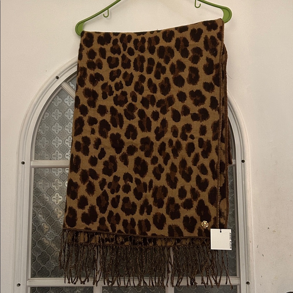 Anne Klein Brown Leopard Scarf with Gold Accent
